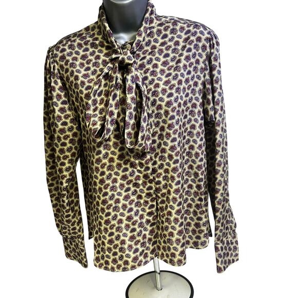 Evan Picone Petites Vintage 1980's Paisley Print Long Sleeve Blouse Bow Size 8 - Picture 2 of 10